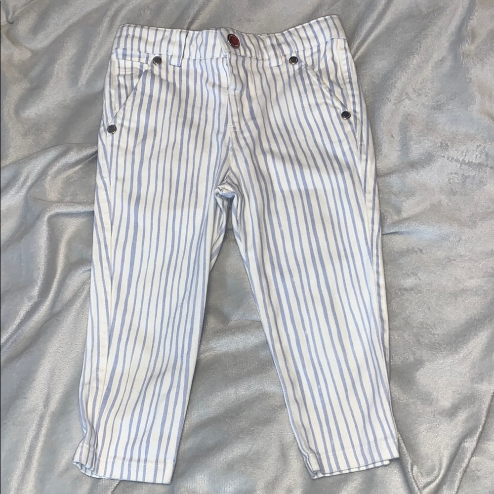 Marimekko White and Light Blue Striped Kids Pants